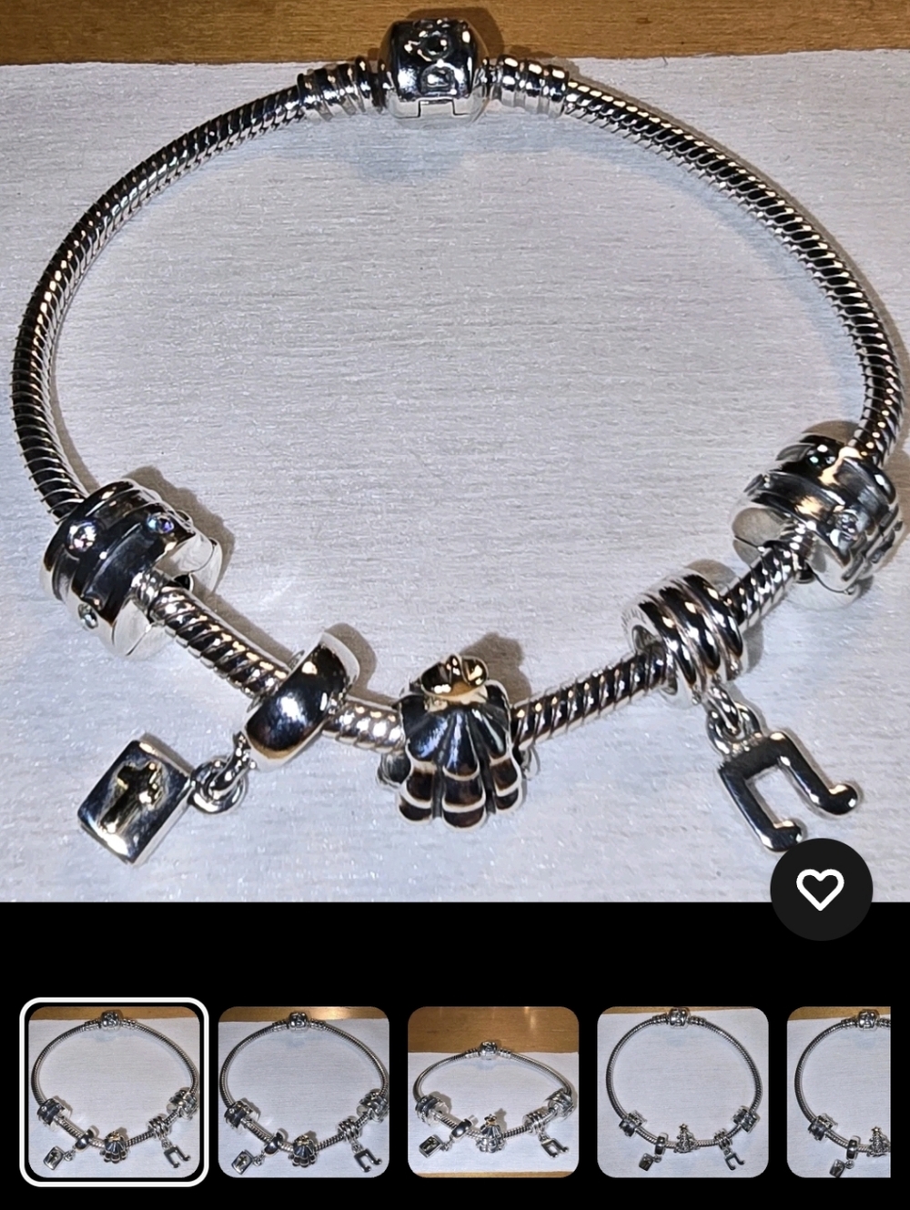 Pandora Sterling Silver Charm Braclet 7in Long 5 Charms
